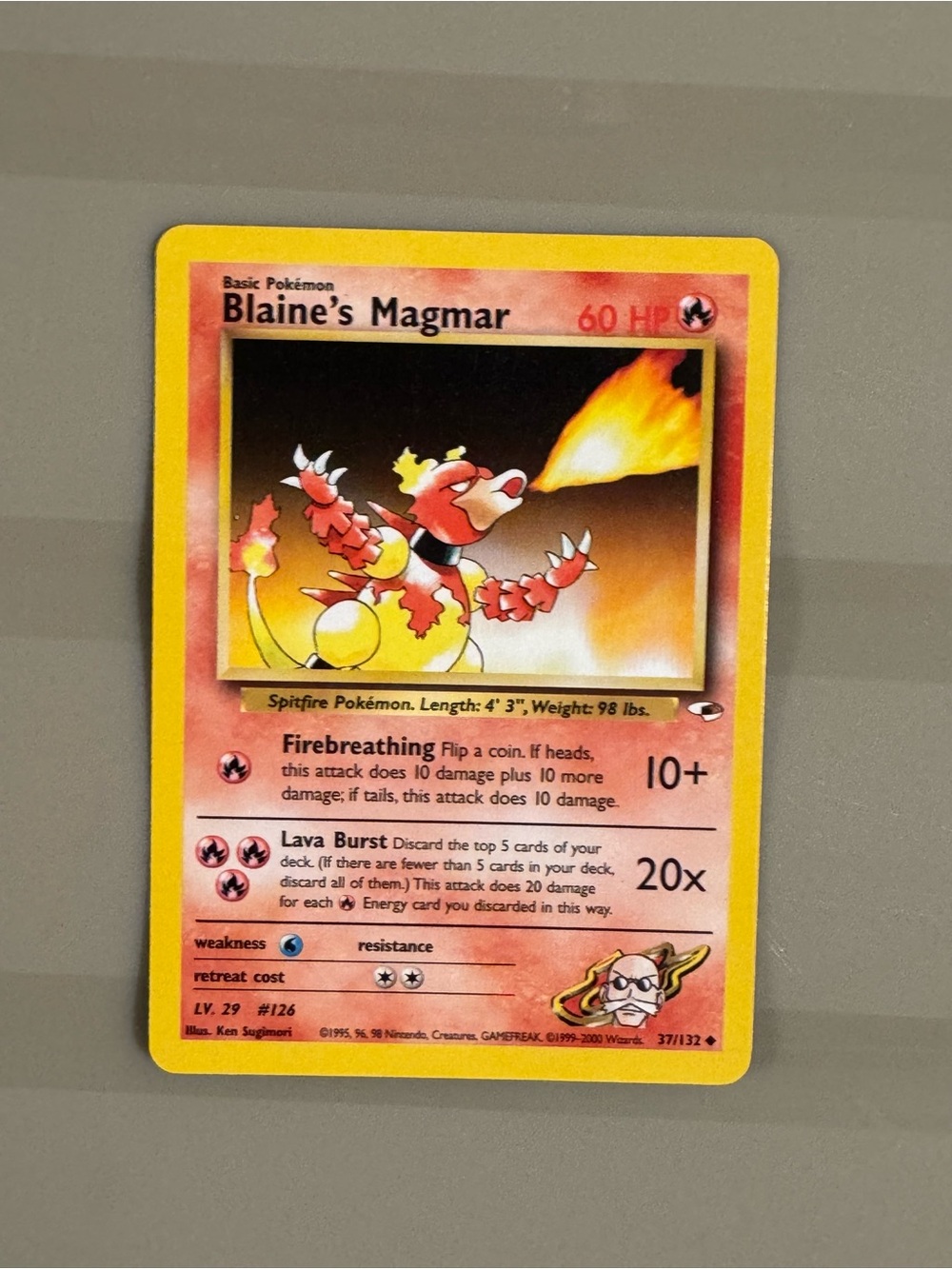 Pokemon Blaine's Magmar Yellow Red Fire Trading Card